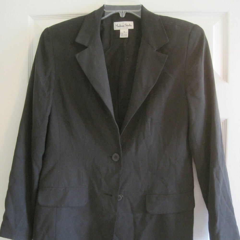 MADISON STUDIO DARK GRAY SILK BLAZER 12 $129.00